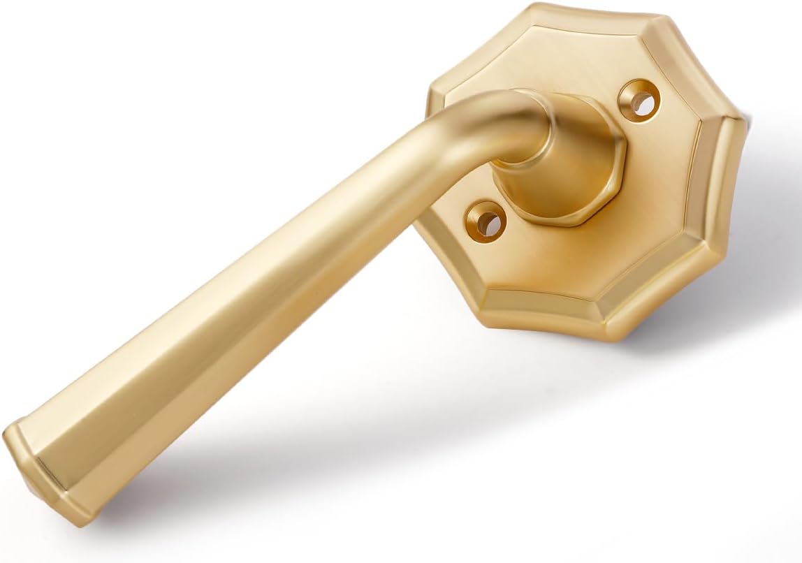 2 Pack Brushed Gold Passage Door Handles Satin Brass Interior Closet Hallway Interior Vintage Door Levers