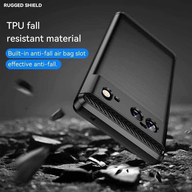 Image of NPRC Hybrid Ultra Slim Protective Case TPU Non-Slip Carbon Fiber Texture Shockproof Case Cover for Google Pixel 6 - Black