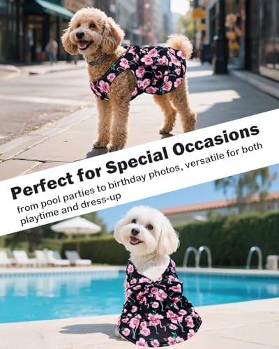 Image of CuteBone UPF50+ Dog Dresses for Small Dogs, Summer Sleeveless Deep V-Back Pet Dress with Big Bow, Breathable Swimwear Fabric, Cooling Stretchy Puppy Clothes for Outdoor Wedding Party Beach DV05XXS