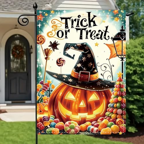 NHBTC Halloween Witch Hat Pumpkin Garden Flag 12x18 In Lawn Yard Decor Gift - image 6
