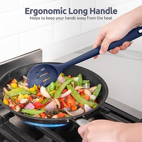 Image of U-Taste Silicone Slotted Spoon, 13.3 inch Long Large Mix Spoon, Midnight Blue