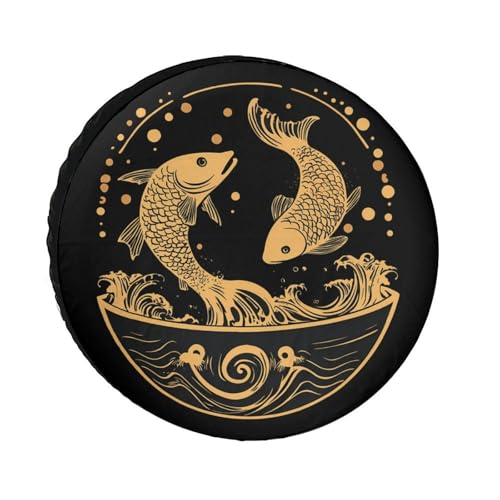 Japanese Fish Wave Yin and Yang Spare Tire Cover Oxford Waterproof Wheel Protectors Universal Car Accessories 32inch