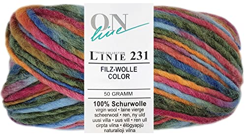50 Gramm ONline Linie 231 Filzwolle Color aus 100% Schurwolle 0112 Clown Mix