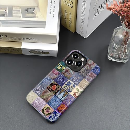 Protection iPhone 16 Pro Max anti-rayure motif mosaïque violet rétro