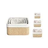 Casa Shop Juego de 3 Cestas Organizadoras de Bambú Almacenaje con Forro de Tela，Multiusos,organizadoras para armarios y estanterias, baño,maquillaje 17x8cm, 21x10cm,25x12cm(Cuadrado)