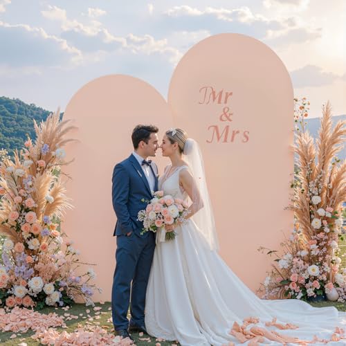 Image of Nude Arch Covers Set of 2-7.2 and 6ft Nude Arch Backdrop Cover Spandex Wedding Balloon Arch Stand Covers for Baby Shower Birthday Party Bridal Shower Photo Arch Covers Stretchy Backdrop