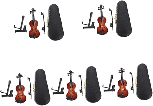 5 Sets Violin Ornaments Doll Accessories Photo Props Mini Toys for Kids Violin Instrument Figurine Wooden Decorative Ornaments Wooden Miniature