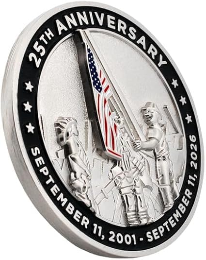 Image of PinMart's September 11th 25th Anniversary 3D Challenge Coin - Double-Sided 9 /11 Memorial Challenge Coin, Never Forget Tribute, Patriotic Commemorative Collectible