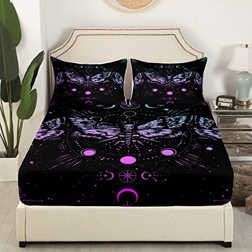 Skull Moth Bed Sheets Gothic Skull Sheet Set Twin For Kids Boys Girls,Boho Sun And Moon Bed Sheet Blue Pink Gradient Sheets Boheiman Exotic Galaxy Starry Night Bedding Sheets & Pillowcases Sets #TOP2