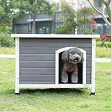 A4Pet Small Dog House Outdoor, Wooden Dog House with Waterproof Roof & Lifted Feet Pad for Small Dogs Outside