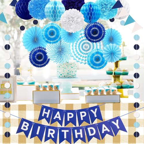 Image of 24Pcs Blue Happy Birthday Party Decorations for Boys Men Party Supplies