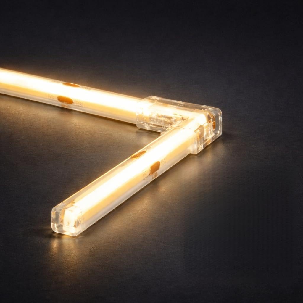 Kanlux Clear Led Cob Strip Light Connectors Pack Of 5 – Transparent Solderless Snap-Lock Connectors For 8Mm & 10Mm Cob Tape, Tool-Free Quick Joiner (8Mm 2-Pin L Corner (90°))