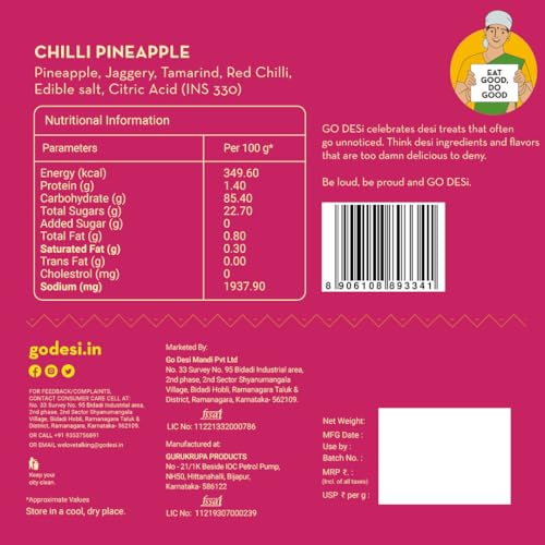 Image of GO DESi Chilli Pineapple Candy, 150g, Fruit Snacks, Bites, Dehydrated (Pack of 3)