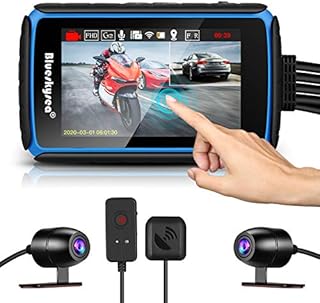 Motorcycle Dash Cam Camera, Blueskysea DV988 1080p 30fps Dual Wide Angle 140 Degree Lens Sportbike Recording DVR with 4'' Touch Screen Rugged 32GB Card Loop Recording GPS Mode