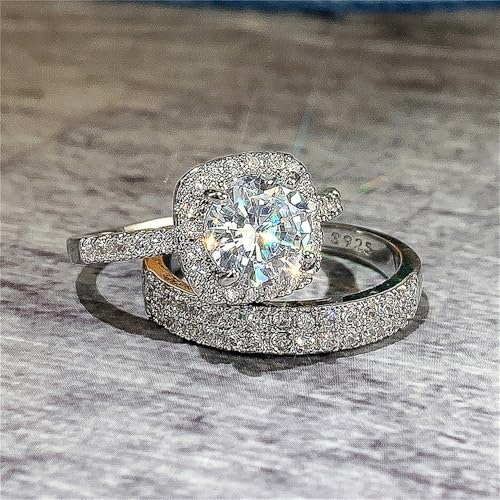 Luxury 2Pcs/Set Wedding Rings Female Brilliant Cubic Zirconia Finger Accessories for Anniversary Party2