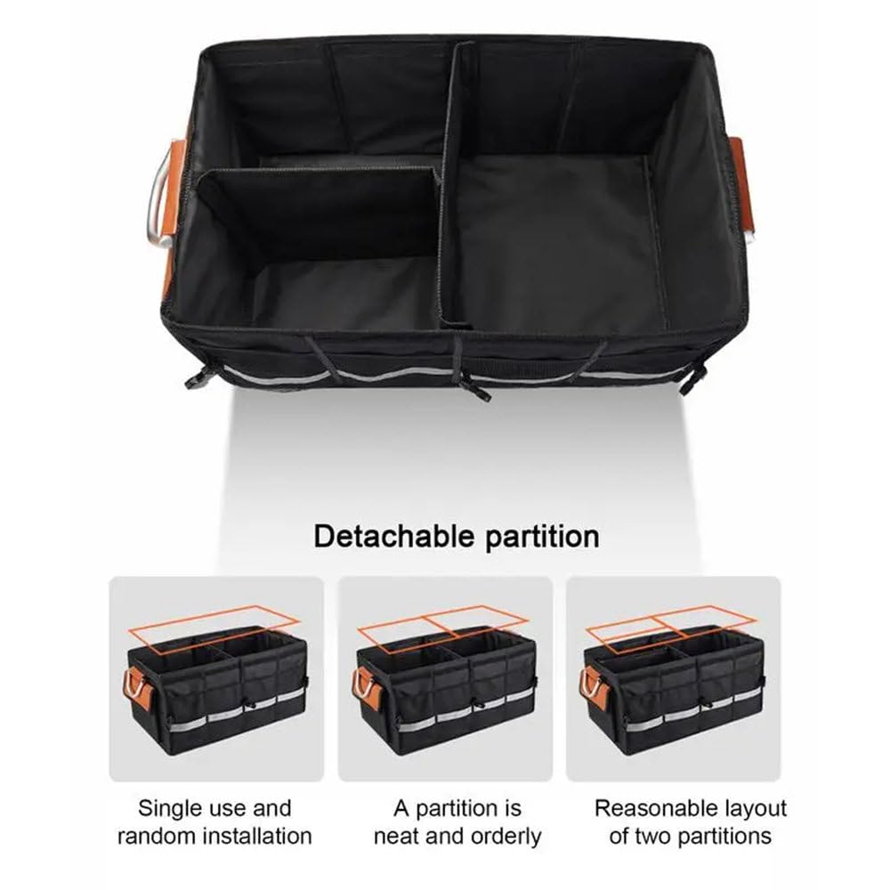 HWYYLXS Caja De Almacenamiento para Maletero De Coche con Tapa: Caja De Almacenamiento Plegable De 3 Compartimentos con Asas De Aluminio Y Tiras Reflectantes para SUV, CamióN Y Coche