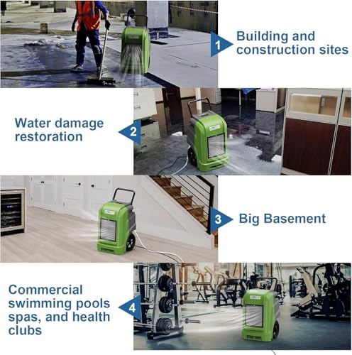 Image of ALORAIR 190 PPD LGR Commercial Dehumidifier with Pump & Drain Hose, Portable Industrial Dehumidifiers with Wheels for Water Damage Restore, Basement, Garage, 6 Years Warranty (Green)