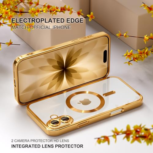 Image of Misea Magnetic for iPhone 17 Case Compatible with MagSafe Gold | [Never Yellowing] [Military Drop Protection] Full Camera Lens Protector Plating Soft Clear Phone Case for Women, Gold