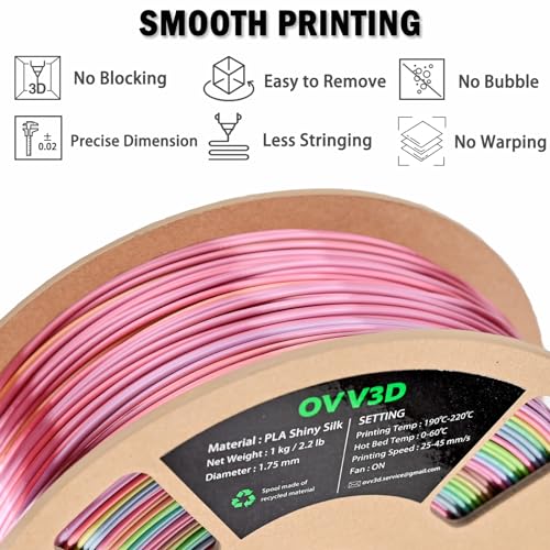 Image of OVV3D Rainbow PLA Filament 1.75mm, PLA Silk PLA 3D Printer Filament Multicolor Silk Color Change Rainbow PLA Filament with Purple Pink Yellow Green Blue, 3D Printing Filament 3D Filament, 1kg