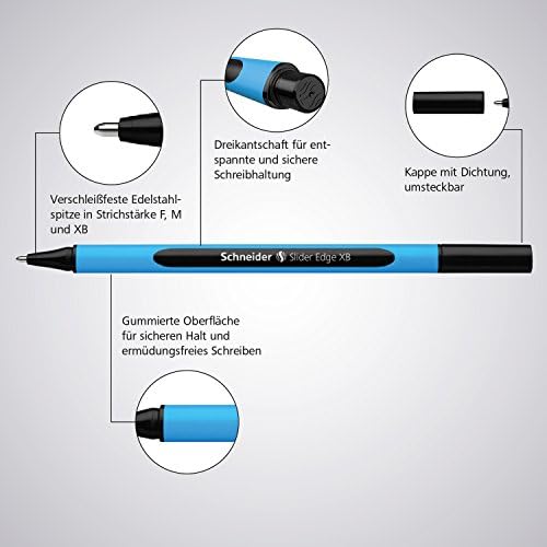 Schneider 152203 Ballpoint Pen Slider Edge with Cap XB Blue Barrel Colour: Cyan-Blue Pack of 10
