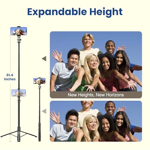 Image of Kratos K11 Long Selfie Stick Tripod Stand Aluminum 60 inch, Multifunctional Bluetooth Tripod for Mobile Phone for Vlogging, Live Stream, Selfies, 1 /4 inch Screw for Action Camera Ring Light, Gopro