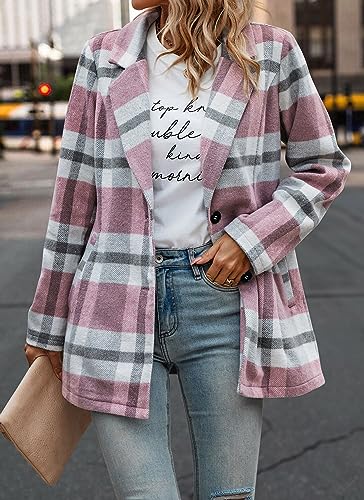 PRETTYGARDEN Women Plaid Shacket Jacket Trendy Fall Casual Button Wool Blend Tartan Trench Coat Winter Clothing with Pockets