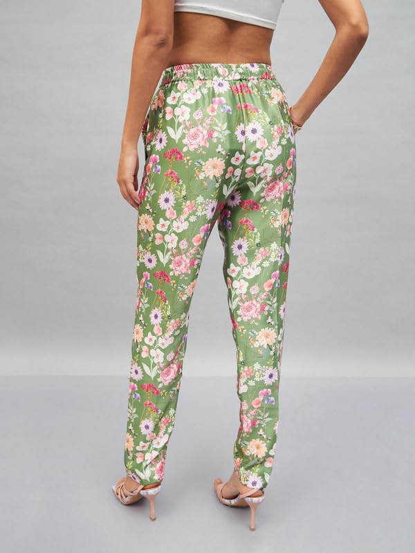 Image of SASSAFRAS Women's Satin Floral Darted Pants