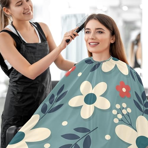 Capa profesional impermeable para corte de cabello floral crema y roja miniatura 7