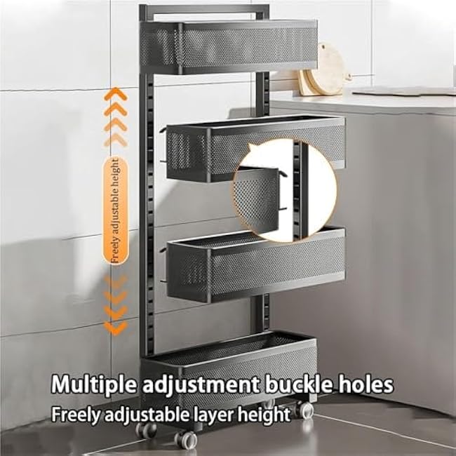 4-Tier Narrow Storage Rack with Wheels Rolling Cart Slim Storage Shelf Organizer for Kitchen Bathroom Decor-aIAvhoIm