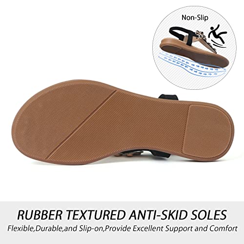 Image of iCKER Women Rhinestone Sandals T-Strap Buckle Bohemian Pearl Crystal Flat Sandals
