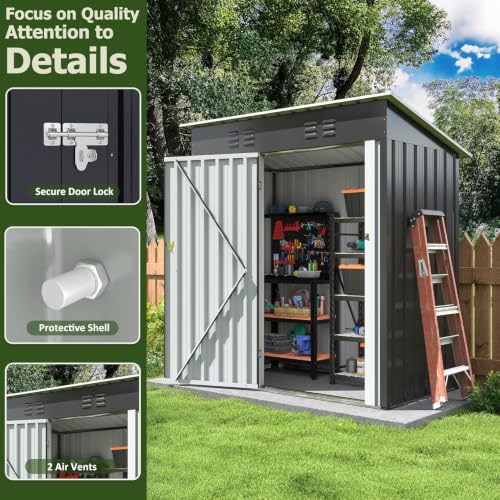 Image of Polar Aurora Outdoor Storage Shed 5 x 3 FT Black | Metal Garden Shed with Updated Frame Structure, Tool Sheds for Backyard Garden Patio Lawn