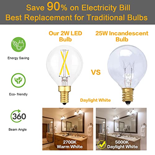 E12 Led Light Bulb Dimmable Daylight White 5000K, G16.5 Globe Light Bulb 2W Equal 25 Watt Light Bulbs 200Lm Ac120V E12 Candelabra Bulb 25W For Chandeliers, Ceiling Fan, Vanity, 3-Pack #TOP5
