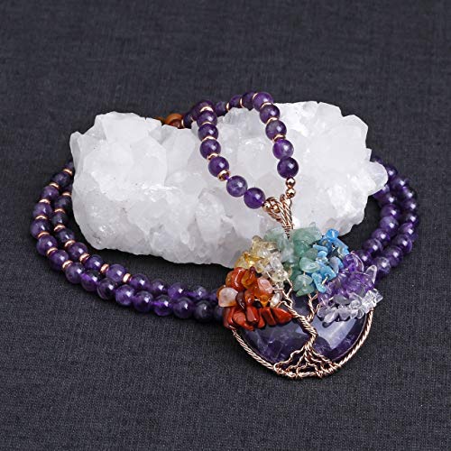 Top Plaza 7 Chakra Healing Crystal Natural Round Gemstone Pendant Necklace Life Tree Copper Wire Wrapped Beads Necklaces Reiki Jewelry for Women2