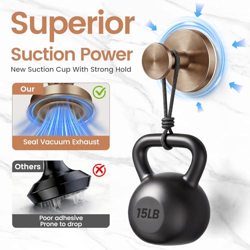 Image of BKV Suction Cup Hooks for Shower,Reusable Shower Suction Hooks,Heavy Duty Towel Hooks for Bathroom Wall,Glass,Door,Window,Mirror-Strong Suction & No Drill(4 Pack,Champagne Bronze)