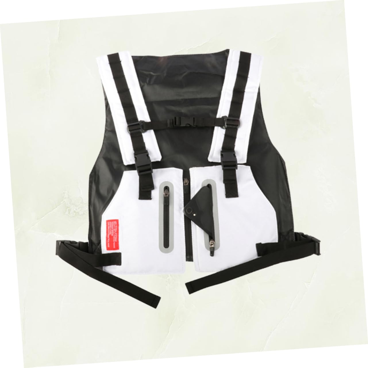 KOMBIUDA Gilet Alta visibilità Uomo Bianco Spallacci Regolabili, Tasche Multiple e Fascia Vita Regolabile per Ciclismo e Campeggio