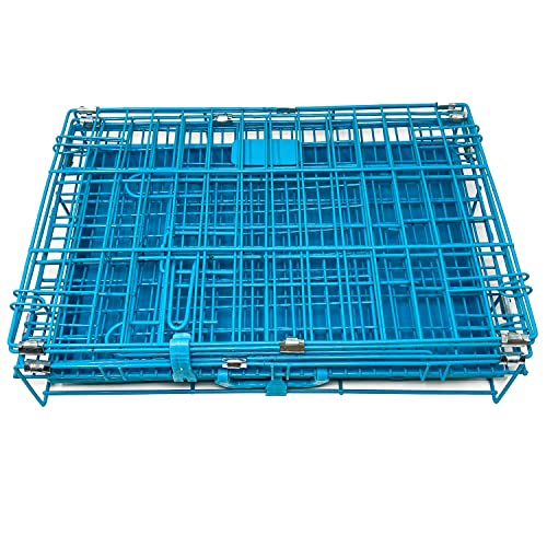 PupsPets-Cage-House-for-New-Born-Puppies-Small-Cats-Kittens-Hamsters-Rabbits-Guinea-Pigs-Kennel-Travel-Carrier-Double-Door-Heavy-Duty-Folding-Metal-Cage-18-Inch-Blue