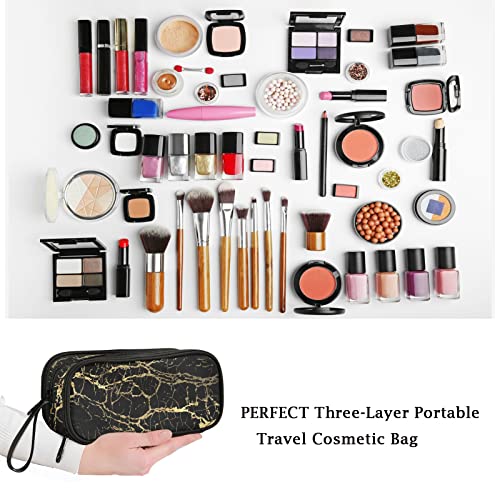 Image of Fustylead Trendy Black Golden Lines Marble Print Large Pencil Pen Case Stationery Bag, 3 Compartments School College Office Desk Organizer Storage Pouch Marker for Teen Boys Girls Students