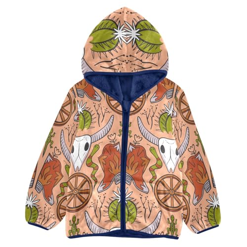 Wild West Pattern Girls Fleece Jacket Girls Fall Jacket Girls Zip Up Hoodie Girls Sherpa Jacket 2-10T