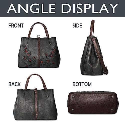 Image of Genuine Leather Satchel for Women Top Handle Bags Handmade Purse Vintage Embossed Leather Crossbody Handbags Hobo Bag