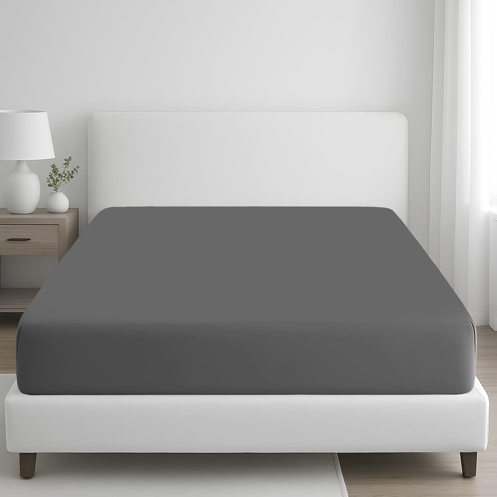 Grace 400 Thread Count Egyptian Cotton Double Fitted Sheet Extra Deep Pocket 35 cm (14 inches) Durable Elastic Bed Sheets Double Premium Natural Cotton Fitted Sheet