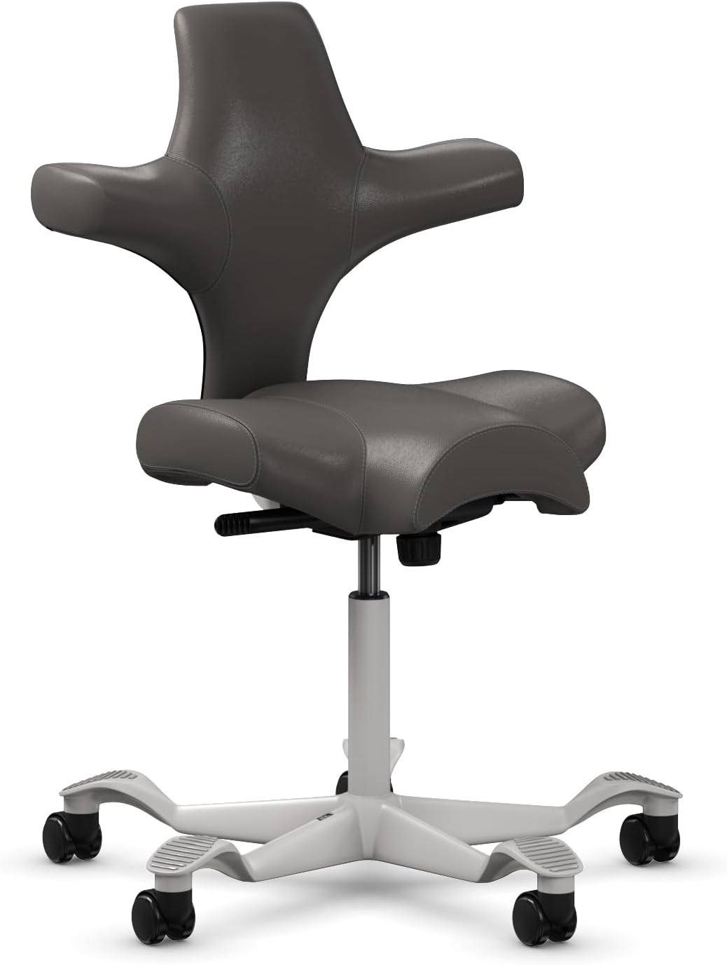 HAG Capisco Sit to Stand Chair-Silver Frame-Upholstered Gray Ash Vinyl