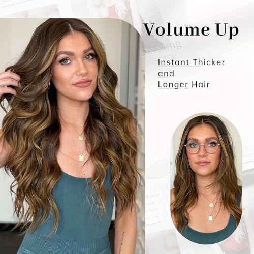 Image of Set of 1, Synthetic 24Inches 5ClipsBased Curly Wavy Lightweight Hair Extension for Women (Golden Highlighted)