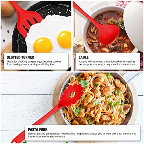 COVVY Home Silicone Kitchen Utensils Set(10 Piece) Heat Resistant Baking & Cooking Utensils Non Stick - Non Scratch Cooking Utensils Kitchen Good Helper (Red)