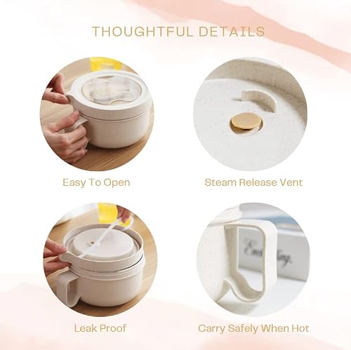 Microwave Soup Mug With Lid - Portable Soup Bowl Soup Container Ramen Cooker, Breakfast Jar Hot Cereal Cups Oatmeal Container With Cover Food Flask Soup To Go Container Leak-Proof Pink #TOP3