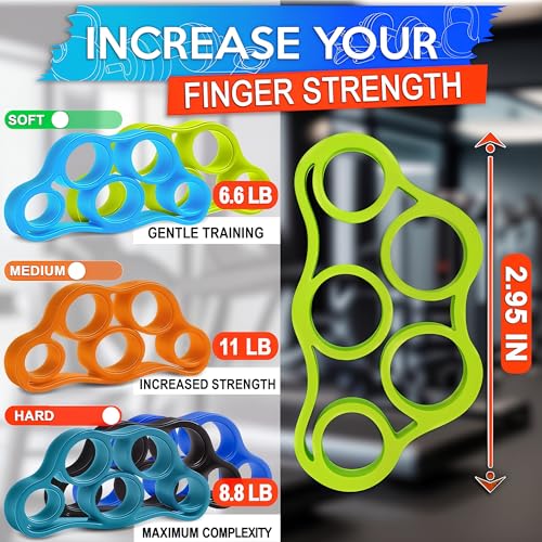 Image of 6Pcs Finger Extension Bands - Finger Stretcher Exerciser Silicone Grip Strengthener, 3 Resistance Levels, Ergonomic Hand Exerciser with Shape-Retention, Tear-Resistant Comfort Grip for Hand Recovery