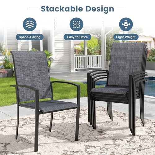 Image of DIFY Patio Chairs Set of 2, Stackable Outdoor Dining Chairs with High Back & Metal Frame, All Weather Breathable Textilene Fabric Outdoor Chairs Set for Backyard Garden Deck, Dark Grey