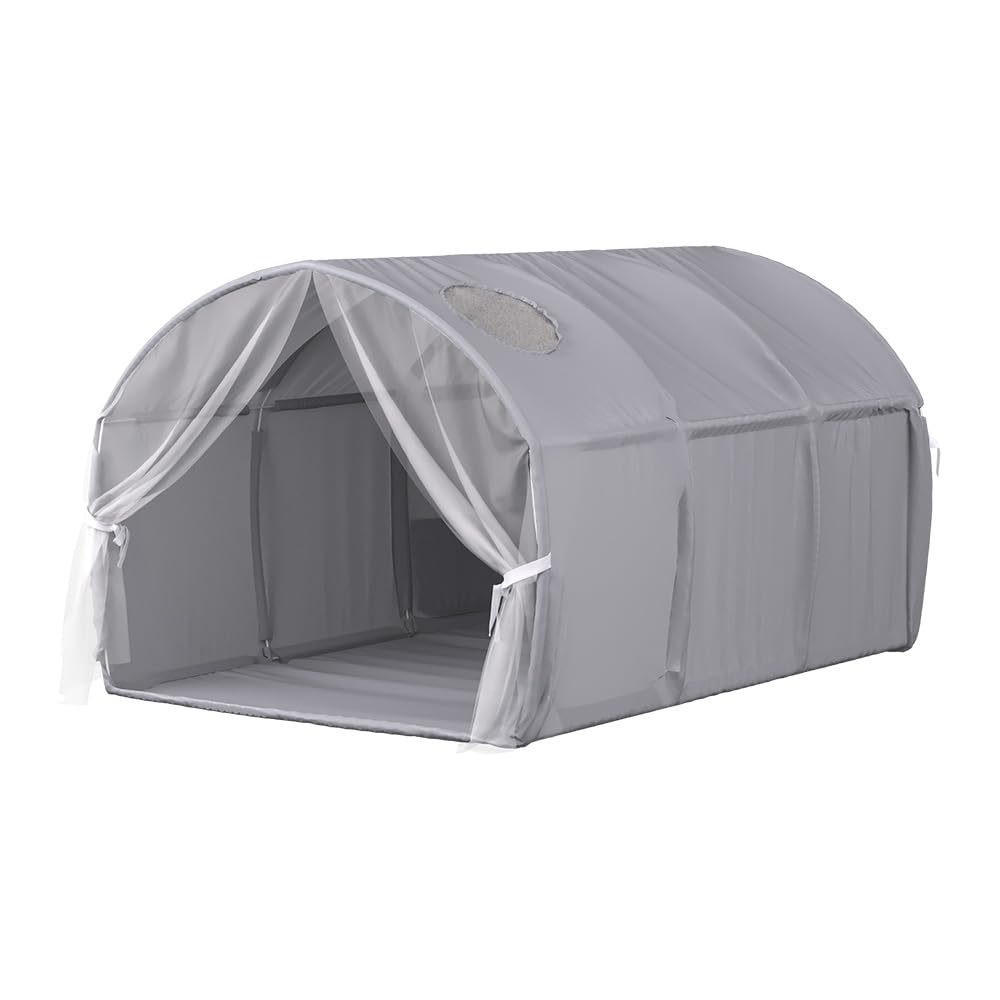 VitaliSpa Tunnelzelt Kubby, Grau, 100 x 80 cm mit Fenster und Netz, zur Nutzung als Spielzelt mit Fiberglas-Gestänge