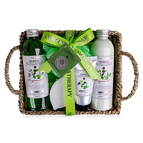 Set de baño accentra-regalo Set de bienestar y SPA HERBAL de en una cesta de hierba marina- Hermoso set de regalo de 6 piezas para cualquier ocasión, de color verde Cover