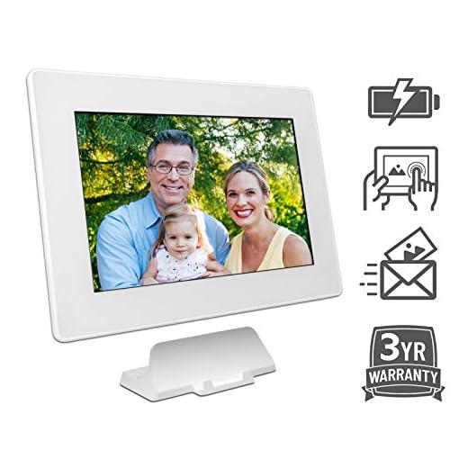 PhotoSpring (64GB) 10-inch WiFi Cloud Digital Picture Frame - Battery, Touch-Screen, Plays Video and Photo Slideshows, HD IPS Display, iPhone & Android app (White - 65,000 Photos)