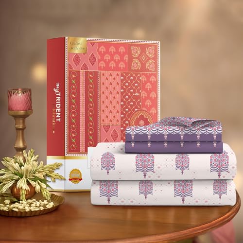 Image of MYTRIDENT Celebration Bedsheet Gifting Collection Double Size - Saanjh Purple